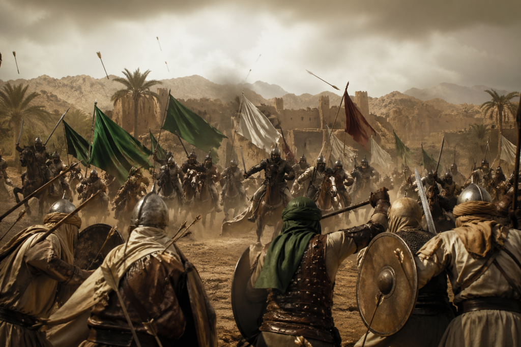 Epic desert battle in chaos showing the desert battle