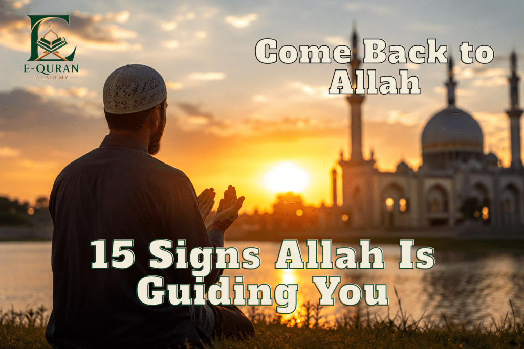 Muslim man making dua at sunset near mosque – signs Allah is guiding you toward something better Islamic spirituality blog